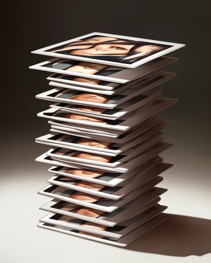 Stacked translucent panes shrinking in size, illustrating file compression
